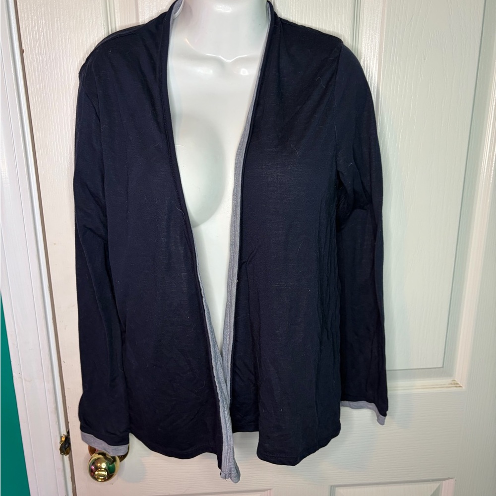 Crosby Navy Gray Knit Open Cardigan Sweater Long Sleeve Size S